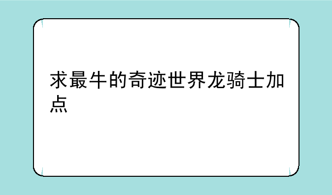 求最牛的奇迹世界龙骑士加点