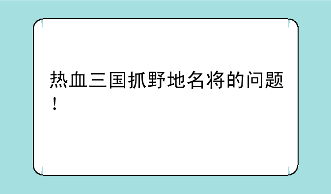 热血三国抓野地名将的问题！