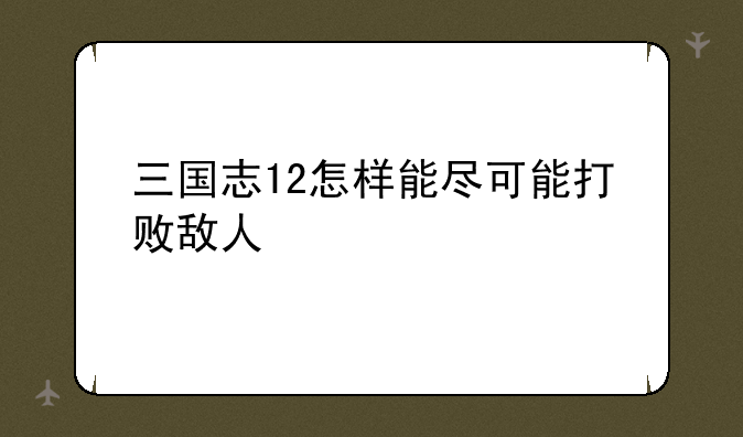三国志12怎样能尽可能打败敌人