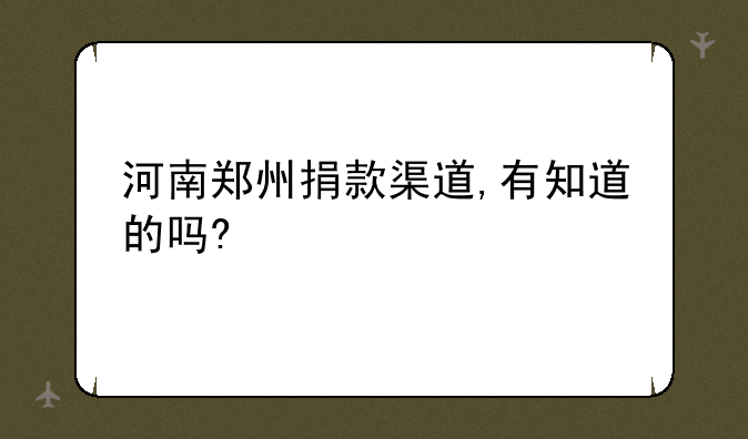 河南郑州捐款渠道,有知道的吗?