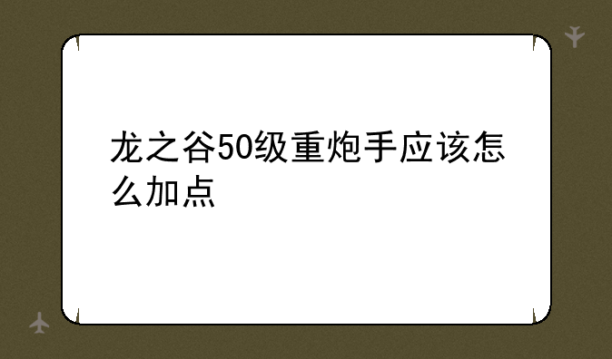 龙之谷50级重炮手应该怎么加点