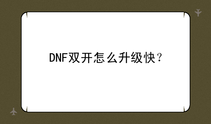 DNF双开怎么升级快？