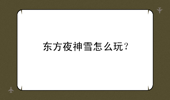 东方夜神雪怎么玩？