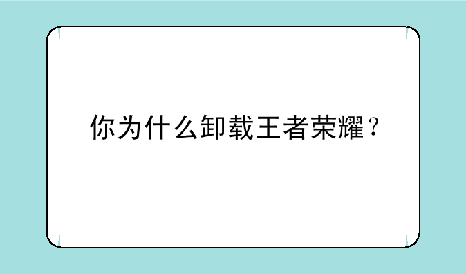 你为什么卸载王者荣耀？