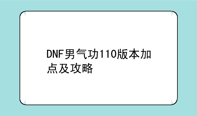 DNF男气功110版本加点及攻略