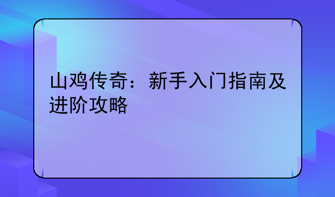 山鸡传奇：新手入门指南及进阶攻略