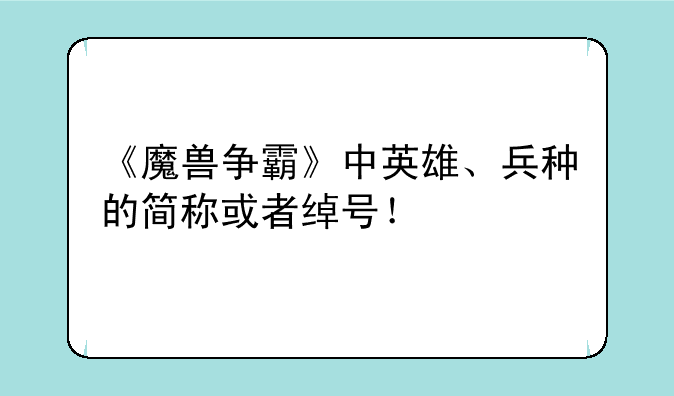 《魔兽争霸》中英雄、兵种的简称或者绰号！