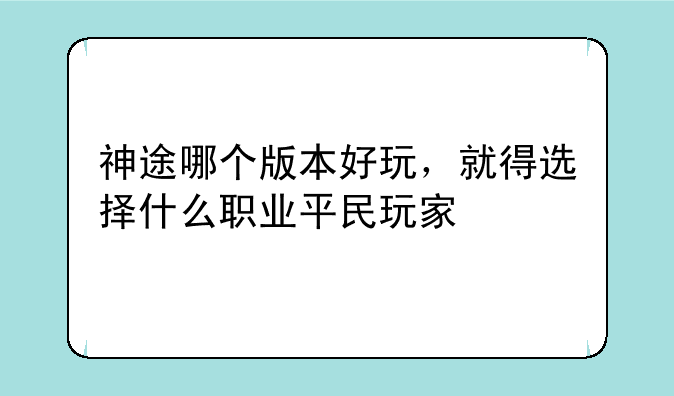神途哪个版本好玩，就得选择什么职业平民玩家
