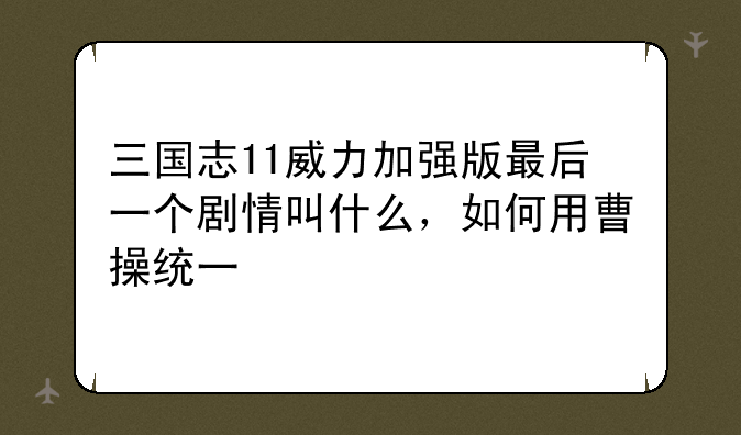 三国志11威力加强版最后一个剧情叫什么，如何用曹操统一