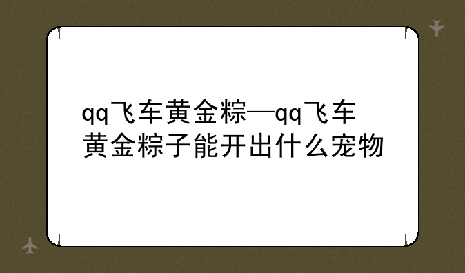 qq飞车黄金粽—qq飞车黄金粽子能开出什么宠物