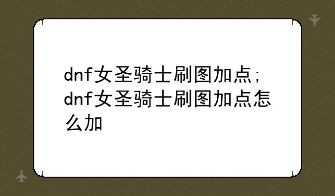 dnf女圣骑士刷图加点;dnf女圣骑士刷图加点怎么加