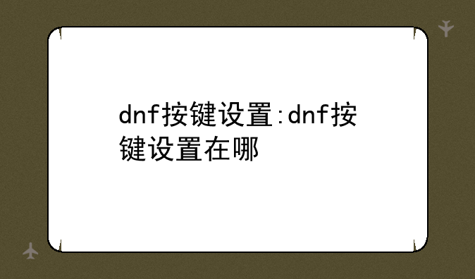 dnf按键设置:dnf按键设置在哪