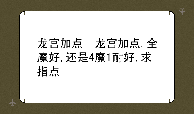 龙宫加点--龙宫加点,全魔好,还是4魔1耐好,求指点