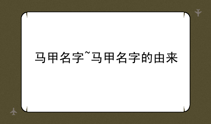 马甲名字~马甲名字的由来