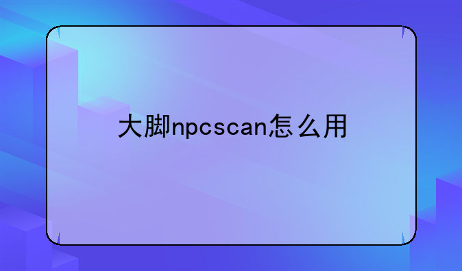 大脚npcscan怎么用
