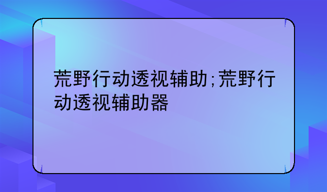 荒野行动透视辅助;荒野行动透视辅助器